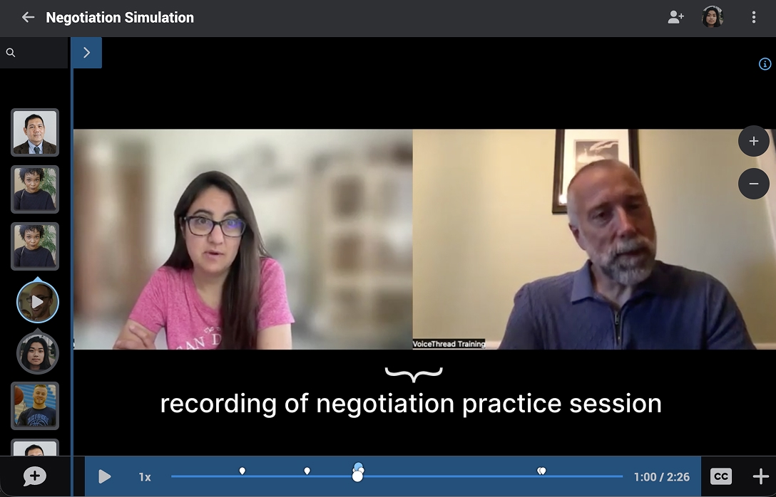 An image of a VoiceThread conversation about a recorded video of a negotiation practice sessionegotiation Simulation An image of a VoiceThread conversation about a recorded video of a negotiation practice sessionegotiation Simulation